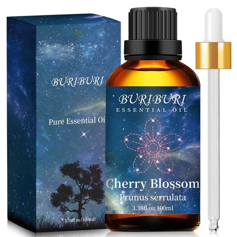 BURIBURI Cherry Blossom Essential Oil for Aromatherapy Diffuser, Skin, 100% Pure Cherry Blossom Oil 100ML for Candle, Soap, Perfume Making Cherry Fragrance Oil 3.38fl.oz - Image 1