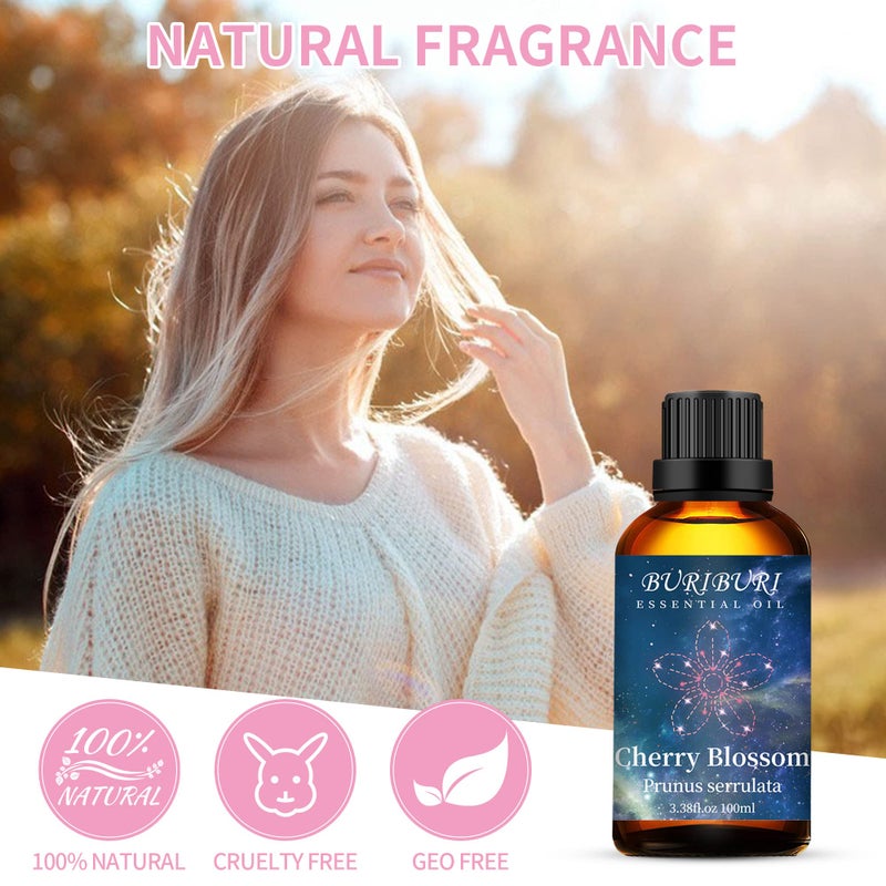 BURIBURI Cherry Blossom Essential Oil for Aromatherapy Diffuser, Skin, 100% Pure Cherry Blossom Oil 100ML for Candle, Soap, Perfume Making Cherry Fragrance Oil 3.38fl.oz - Image 5