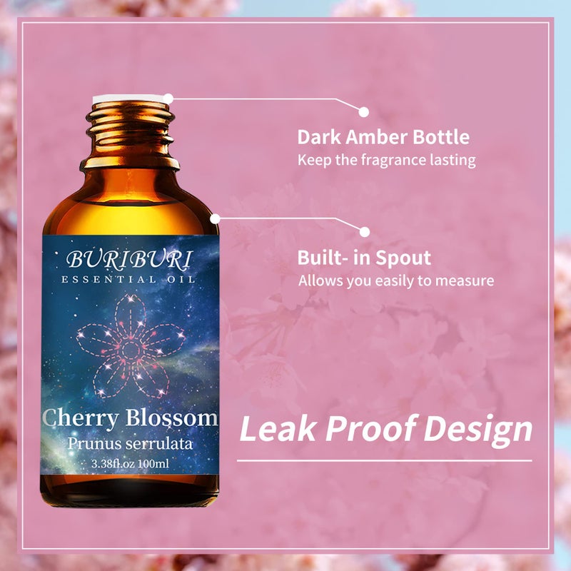 BURIBURI Cherry Blossom Essential Oil for Aromatherapy Diffuser, Skin, 100% Pure Cherry Blossom Oil 100ML for Candle, Soap, Perfume Making Cherry Fragrance Oil 3.38fl.oz - Image 3