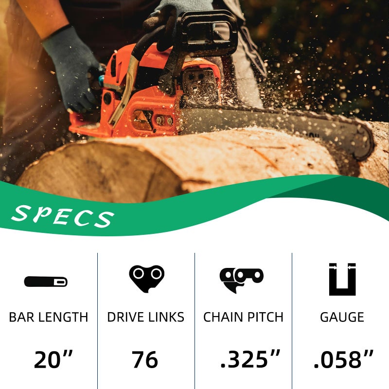 Fifchall 4 Pack 20 Inch Chainsaw Chain .325" Pitch .058" Gauge 76 Drive Links Fits for Blue Max 53543 8901 8902 52209, Oregon 21LPX076G, Stihl 36880050076, 25RM376E and More - Image 2