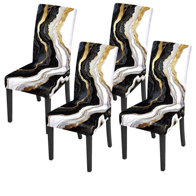 ANNA QUEEN Gold and Black Marble Chair Covers for Dining Room Kitchen Set of 4 â€“ Elegant Stretch Washable Slipcovers for Dining Chairs, Modern Home Decor - Image 1