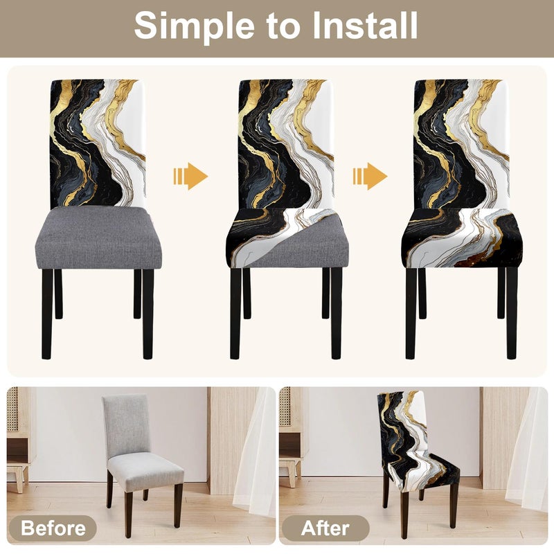 ANNA QUEEN Gold and Black Marble Chair Covers for Dining Room Kitchen Set of 4 â€“ Elegant Stretch Washable Slipcovers for Dining Chairs, Modern Home Decor - Image 5