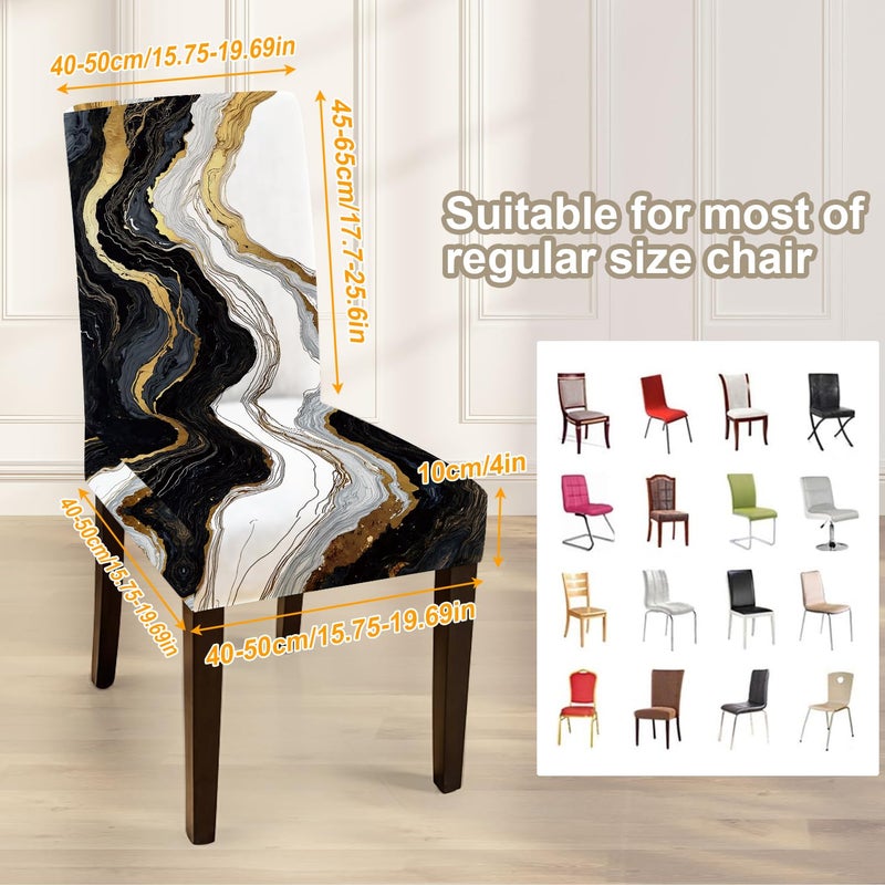 ANNA QUEEN Gold and Black Marble Chair Covers for Dining Room Kitchen Set of 4 â€“ Elegant Stretch Washable Slipcovers for Dining Chairs, Modern Home Decor - Image 2