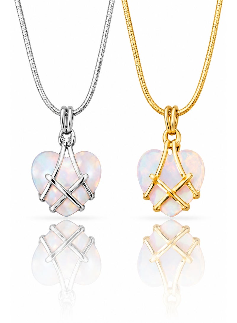 RAFAL Opal Heart Pendant Necklace with Golden Orbits for Women – Elegant Gold-Plated Luxury Dainty Chain, Premium Sophisticated Cosmic Jewelry for Special Occasions, Birthdays & Luxury Gifting - Image 1