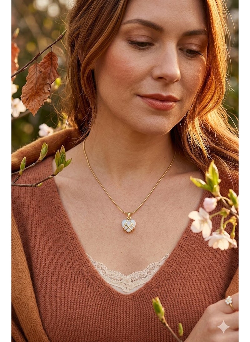 RAFAL Opal Heart Pendant Necklace with Golden Orbits for Women – Elegant Gold-Plated Luxury Dainty Chain, Premium Sophisticated Cosmic Jewelry for Special Occasions, Birthdays & Luxury Gifting - Image 4