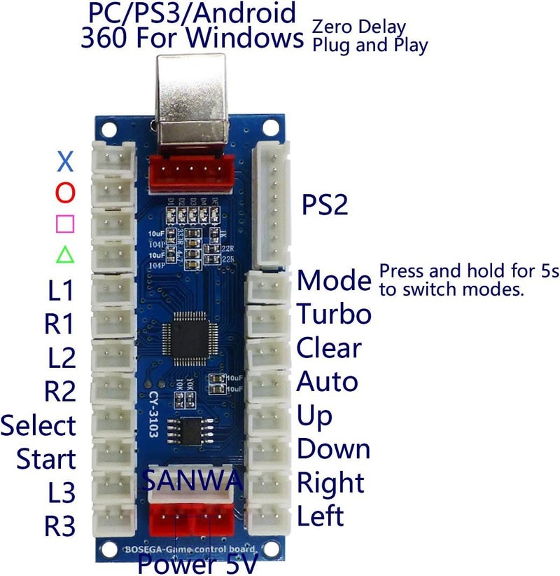 طقم DIY لعصا ألعاب الأركيد من بأزرار تحمل شعارًا، عصا تحكم 8 اتجاهات، مشفر USB، كابل، وحدة تحكم لأجهزة الكمبيوتر، PS3، PS2، MAME، Raspberry Pi باللون الأصفر - Image 4