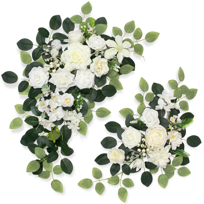Odouzy Pack of 2 Wedding Arch Artificial Flowers Wedding DecorFlower Garland Be Suited to Banquet Party Reception Entrance Welcome Sign and Background Decoration White
