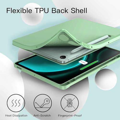 ProElite Cover for Samsung Galaxy Tab S9 FE Plus/S9 Plus/S10+ 12.4" Cover, Soft Flexible Flip Case Cover with S Pen Holder for Galaxy Tab S9 FE+/S9 Plus/S10+ 12.4 inch, [Recoil Series]- Mint Green - Image 5