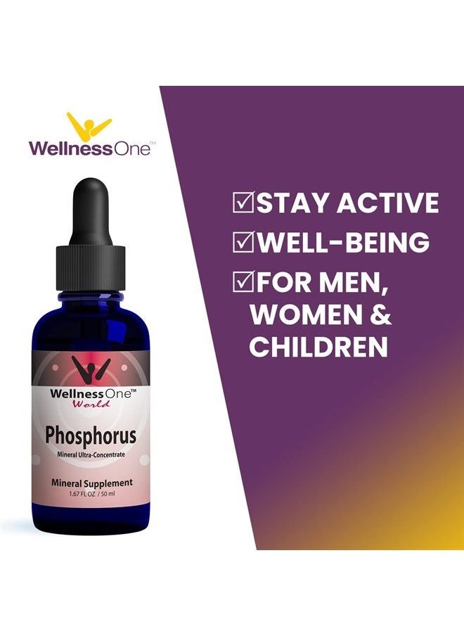 WellnessOne - Phosphorus Liquid Supplement 50 mg - Ionic Phosphorus Supplement for Healthy Bones & Teeth - Protein Production & Energy Support for Kids & Adults - Non GMO, Vegan, Gluten Free - 1.67fl oz - Image 1