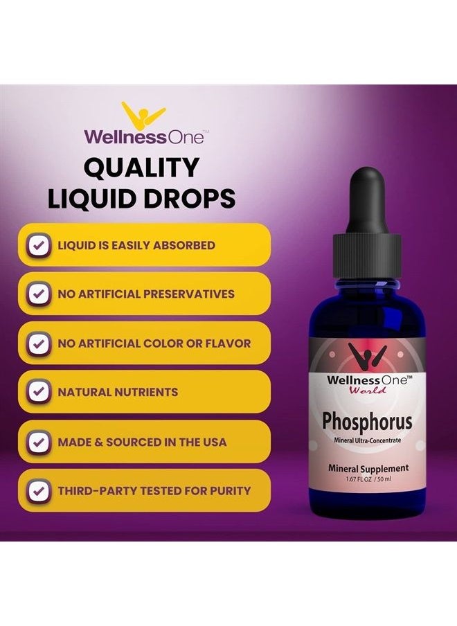 WellnessOne - Phosphorus Liquid Supplement 50 mg - Ionic Phosphorus Supplement for Healthy Bones & Teeth - Protein Production & Energy Support for Kids & Adults - Non GMO, Vegan, Gluten Free - 1.67fl oz - Image 1