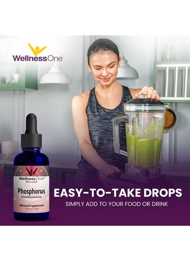 WellnessOne - Phosphorus Liquid Supplement 50 mg - Ionic Phosphorus Supplement for Healthy Bones & Teeth - Protein Production & Energy Support for Kids & Adults - Non GMO, Vegan, Gluten Free - 1.67fl oz - Image 1