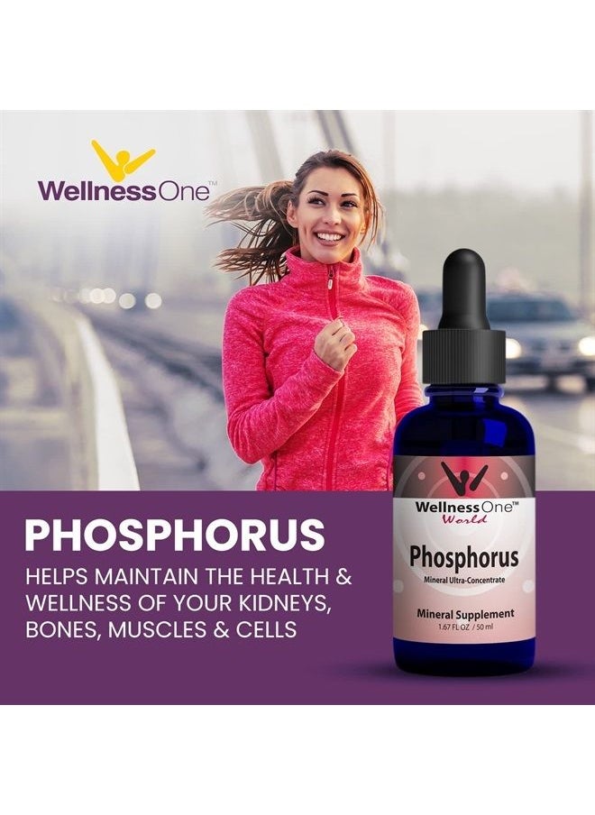WellnessOne - Phosphorus Liquid Supplement 50 mg - Ionic Phosphorus Supplement for Healthy Bones & Teeth - Protein Production & Energy Support for Kids & Adults - Non GMO, Vegan, Gluten Free - 1.67fl oz - Image 1
