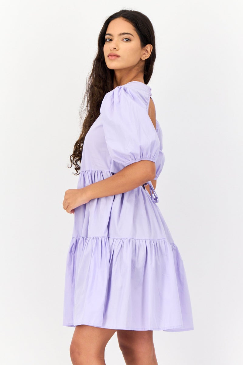 KOTON Ole X Koton Women Solid Mini Dress, Purple - Image 3