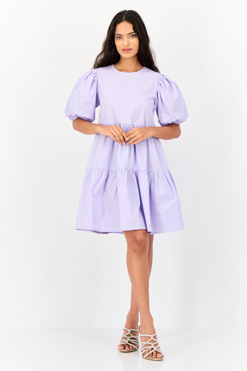 KOTON Ole X Koton Women Solid Mini Dress, Purple - Image 4