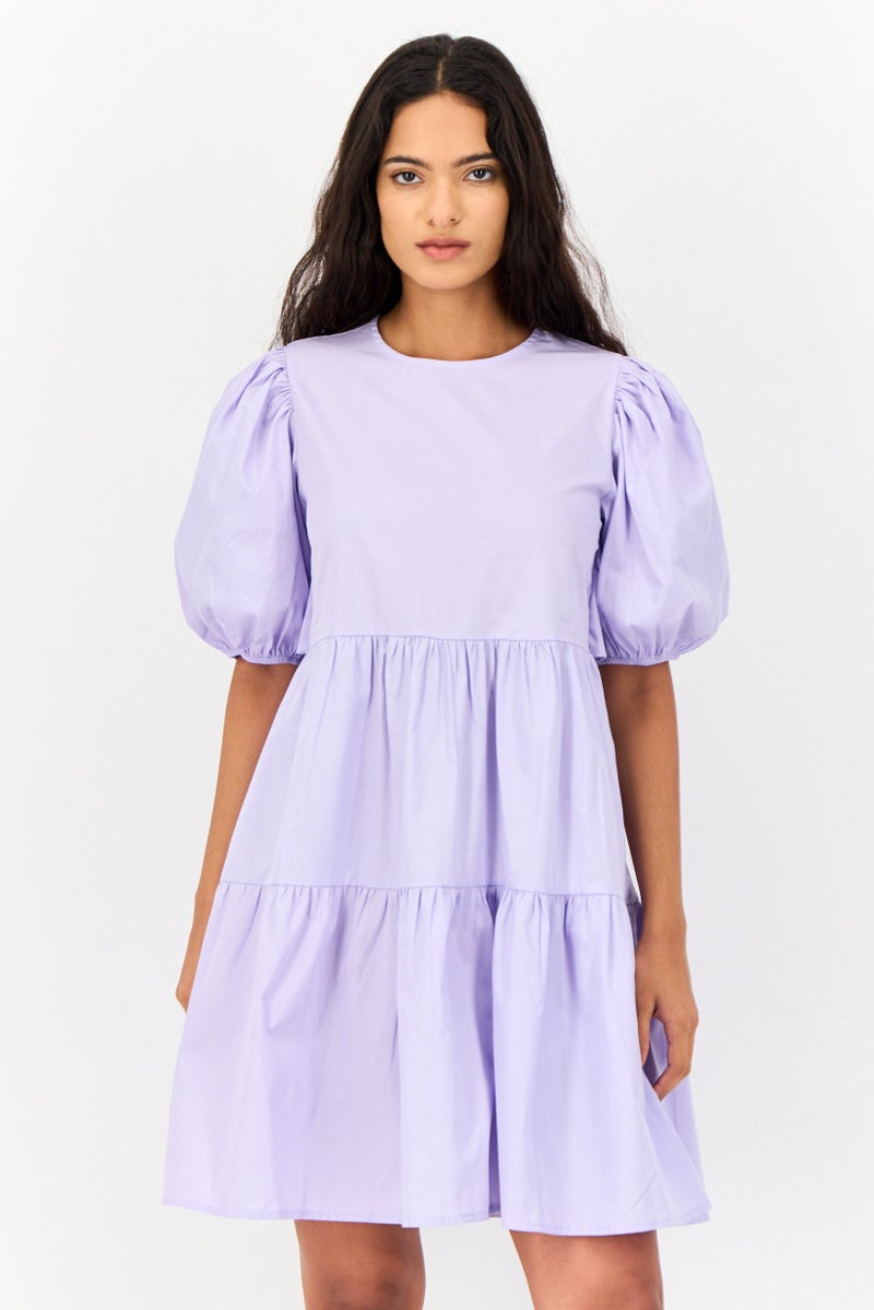 KOTON Ole X Koton Women Solid Mini Dress, Purple - Image 1