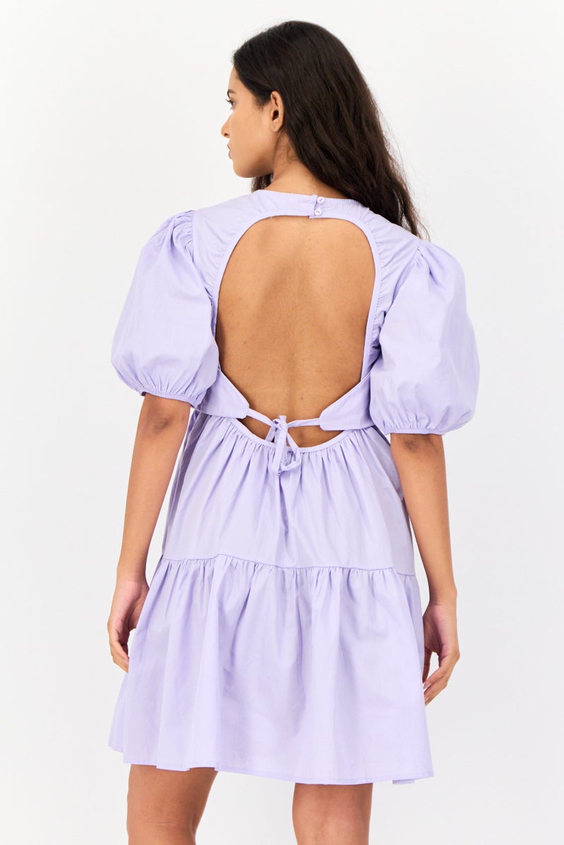 KOTON Ole X Koton Women Solid Mini Dress, Purple - Image 2