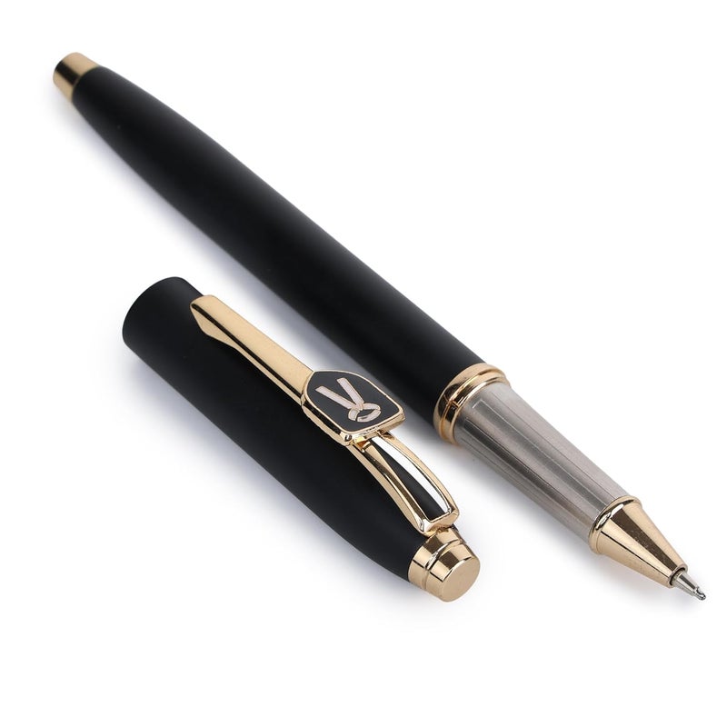 crewtone 20470 Luxury Roller Ball Pen Matt Finish Black Body Advocate Symbol Golden Clip with Golden Trim Medium Tip for Men & Women with High End Gift Box. - Image 1