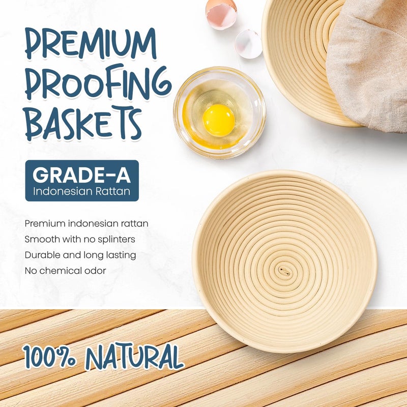 Rorecay Banneton Bread Proofing Baskets Set of 2, 9 Inch Round Cane Sourdough Bread Rising Basket Bowls with Sourdough Bread Making Tools Baking Supplies for Sour Dough Proofing Fermentation - Image 2