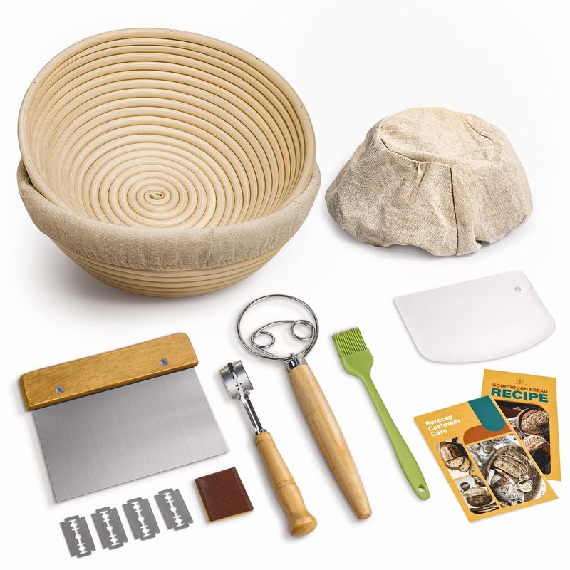 Rorecay Banneton Bread Proofing Baskets Set of 2, 9 Inch Round Cane Sourdough Bread Rising Basket Bowls with Sourdough Bread Making Tools Baking Supplies for Sour Dough Proofing Fermentation - Image 1