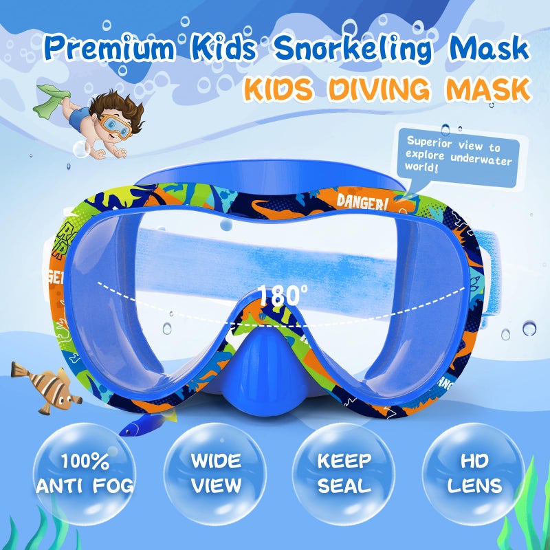 Wave Kids Swim Goggles with Nose Cover, 180Â° Panoramic Snorkel Mask with Anti-Fog & Anti-Leak Design, Comfort Fabric Strap UV Protection Lens for Boys Girls Ages 3-15 - Image 2