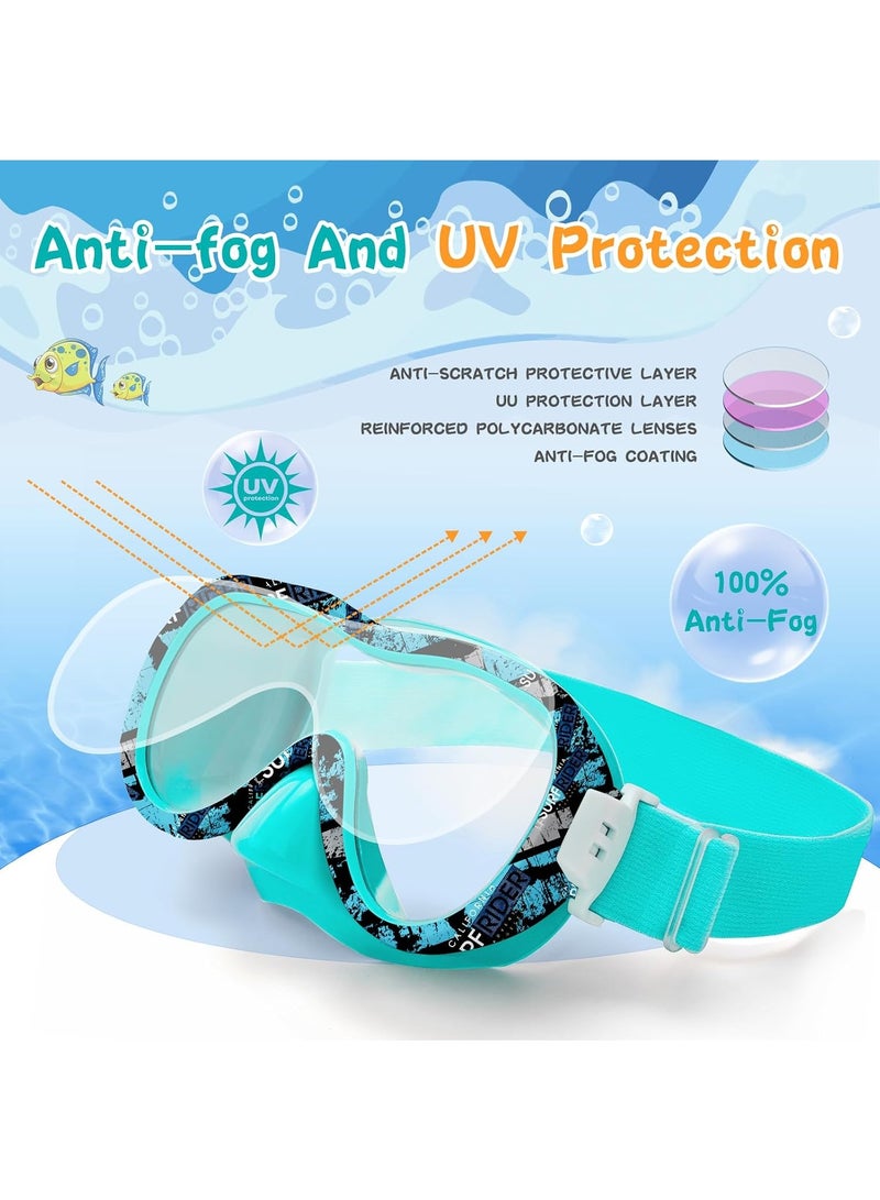 Wave Kids Swim Goggles with Nose Cover, 180° Panoramic Snorkel Mask with Anti-Fog & Anti-Leak Design, Comfort Fabric Strap UV Protection Lens for Boys Girls Ages 3-15 - Image 2
