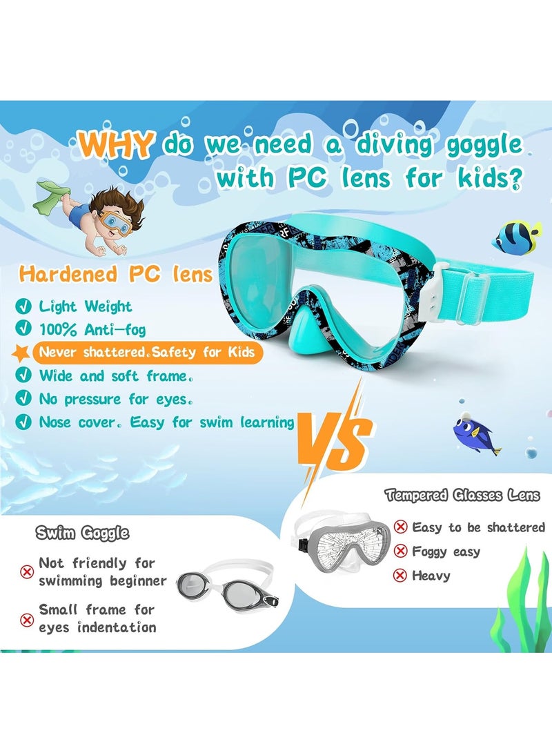 Wave Kids Swim Goggles with Nose Cover, 180° Panoramic Snorkel Mask with Anti-Fog & Anti-Leak Design, Comfort Fabric Strap UV Protection Lens for Boys Girls Ages 3-15 - Image 4