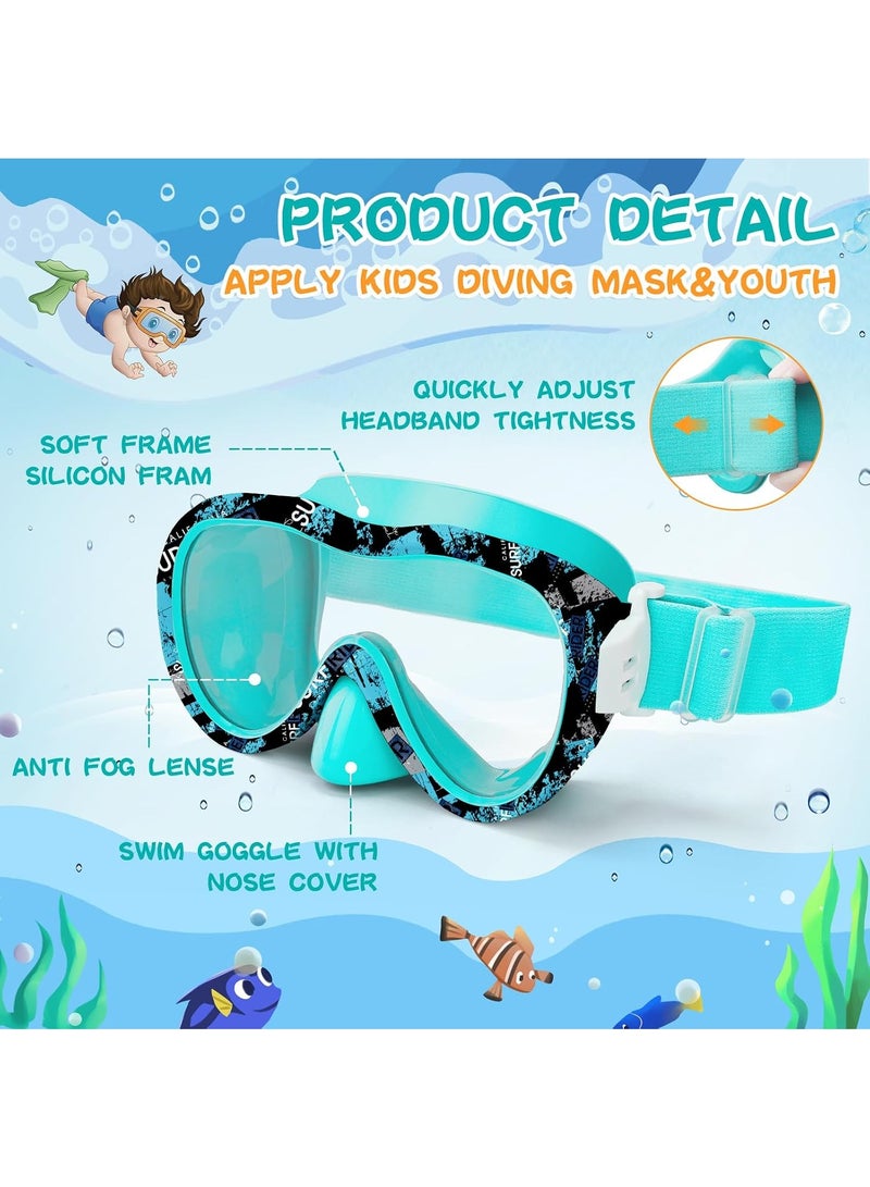 Wave Kids Swim Goggles with Nose Cover, 180° Panoramic Snorkel Mask with Anti-Fog & Anti-Leak Design, Comfort Fabric Strap UV Protection Lens for Boys Girls Ages 3-15 - Image 3