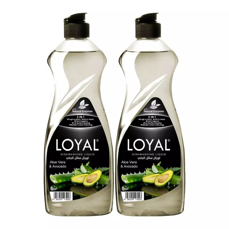 Loyal 5 In 1 Aloe Vera And Avocado Fragranced Dishwashing Liquid With Natural Enzymes- 2X700ml