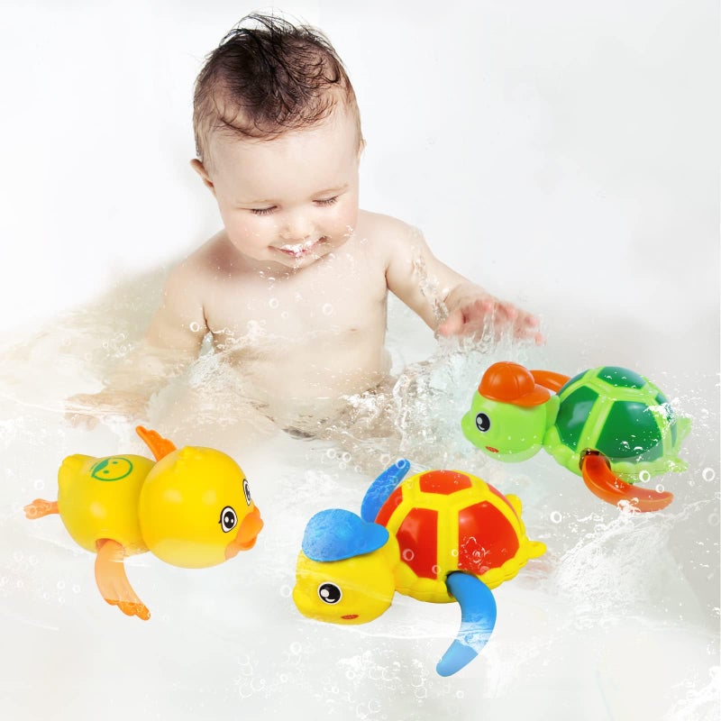 Cuterabit Baby Bath Toys Floating Wind Up Swimming Turtle and Duck Bathtub Toys Pool Toys Water Toys for Toddlers Boy Girl 3 Pack - Image 2