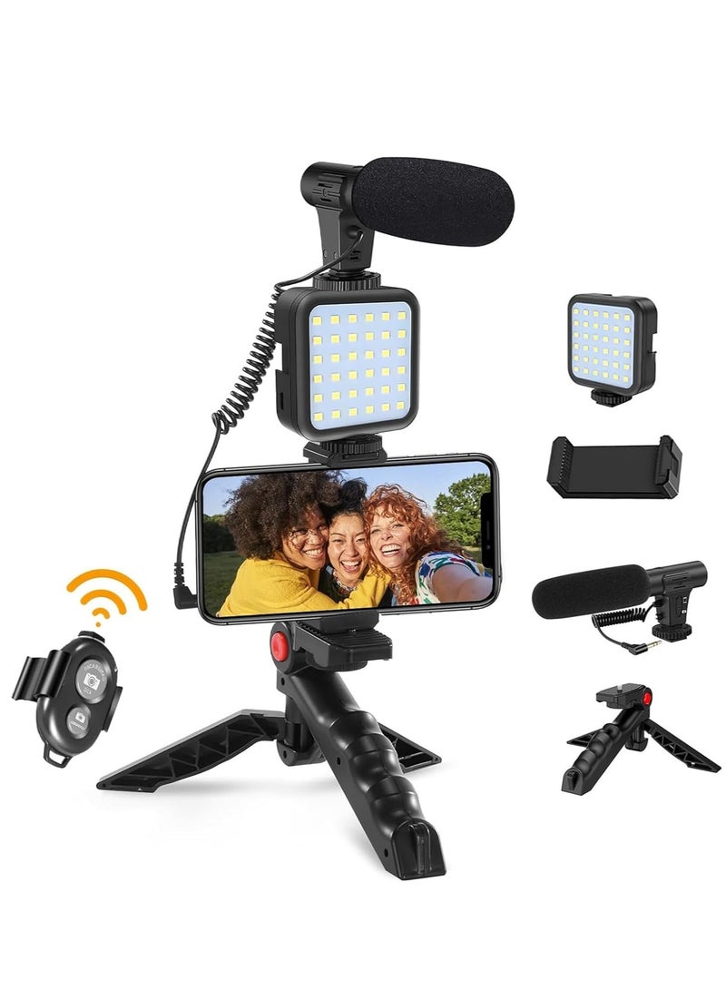 Vlogging kit 6 in 1 Combo (Microphone, Selfie Light, Tripod Stand, Mobile Holder, Shock Mount, Noise Cancellation Foam) Vlog Kit for Recording/YouTube/Reels & Photography  - Image 1