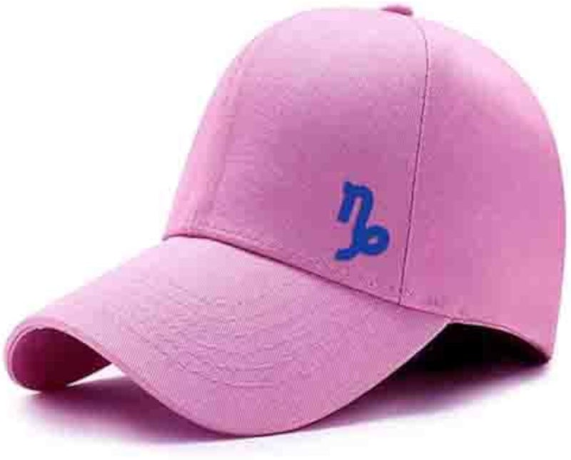Cotton Baseball Cap, Unisex Adult, Pink with Blue Logo, Hand Wash Only