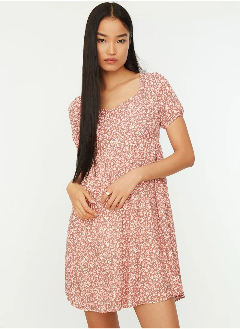 trendyol Square Neck Floral Print Dress