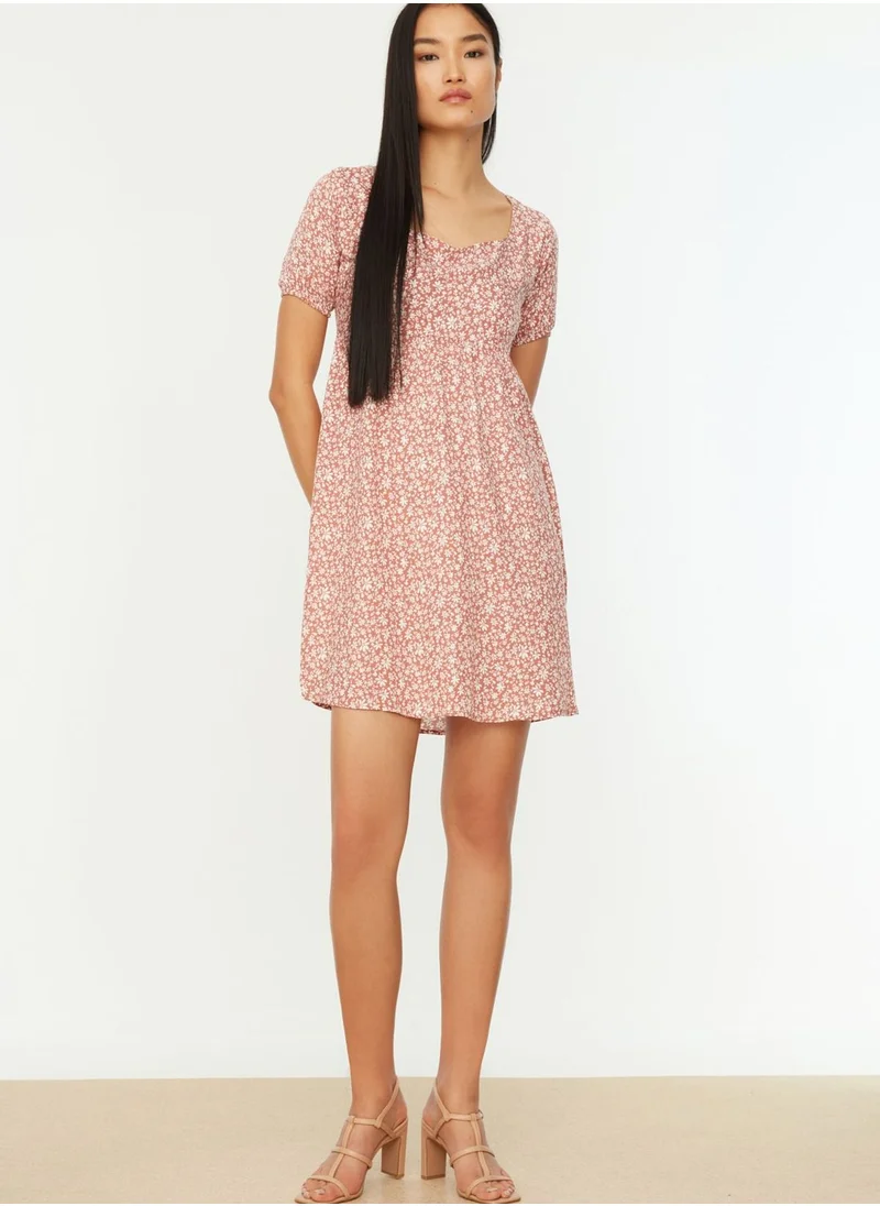 trendyol Square Neck Floral Print Dress