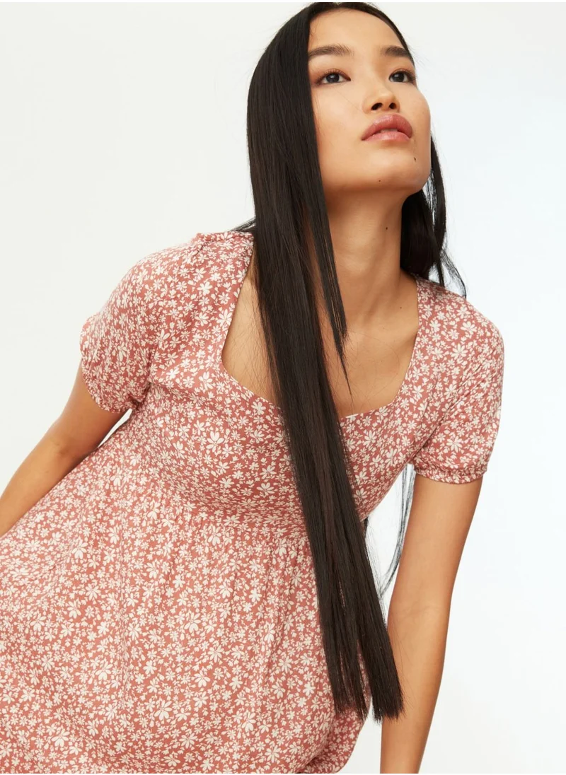 trendyol Square Neck Floral Print Dress