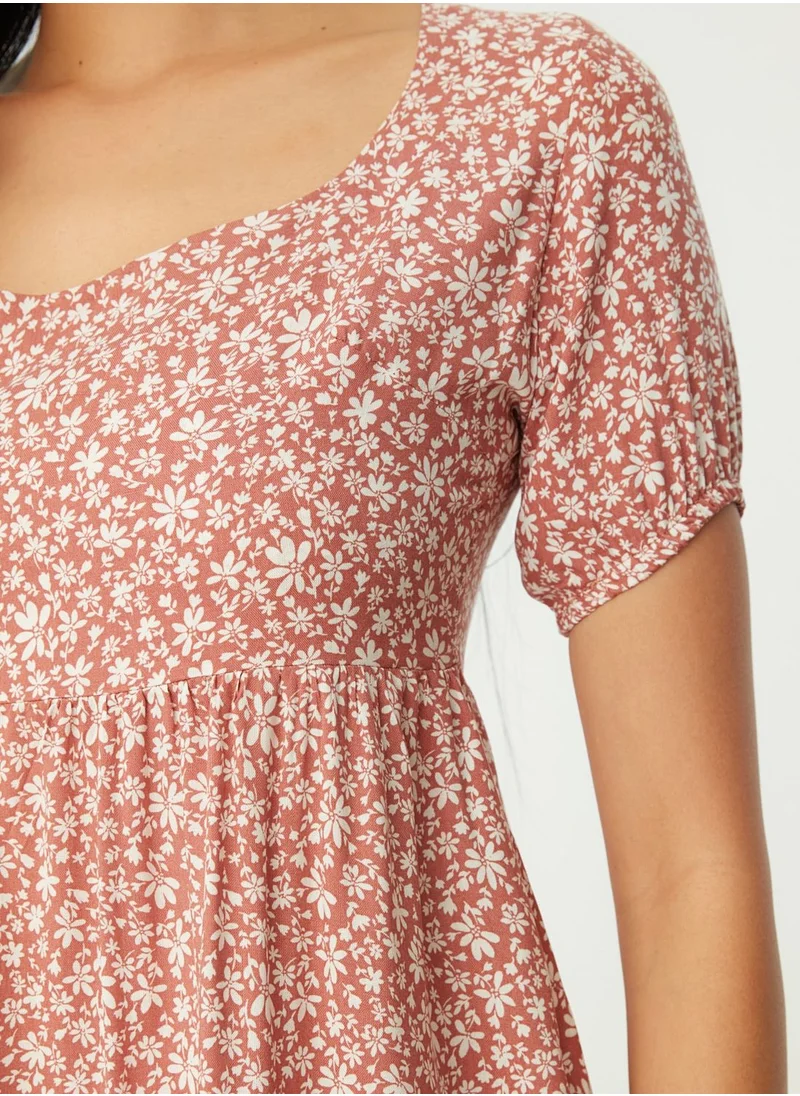 trendyol Square Neck Floral Print Dress