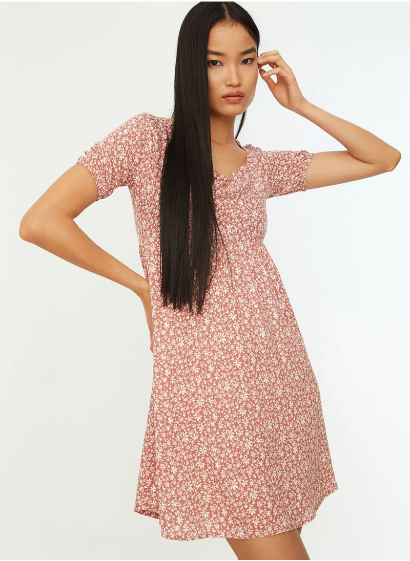 trendyol Square Neck Floral Print Dress