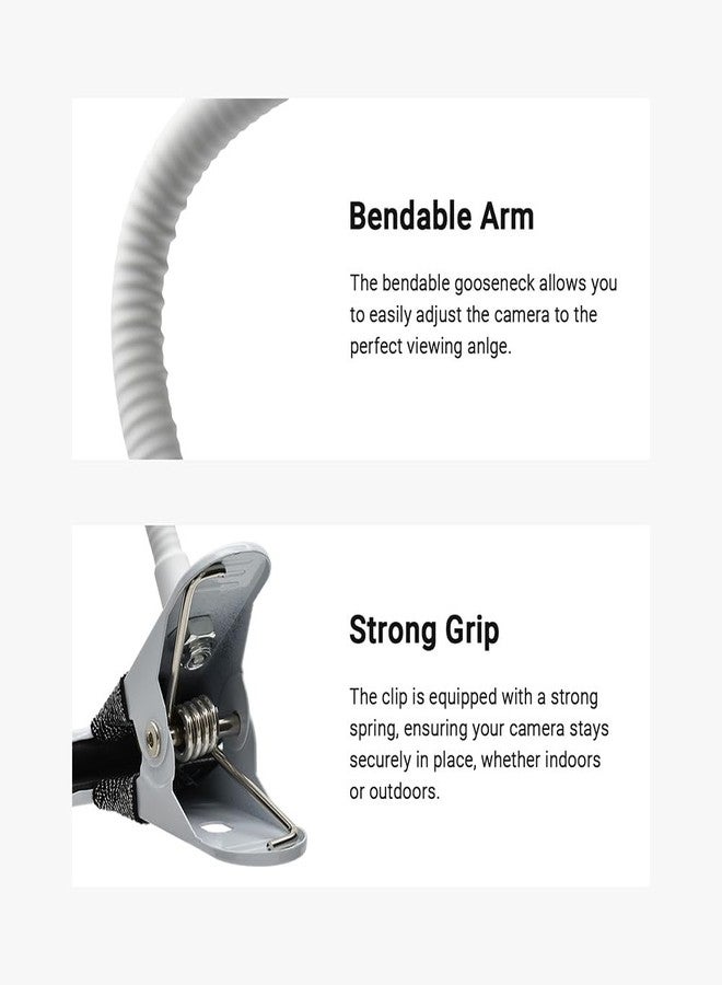 Holicfun Clip Mount for Ring, Blink, Eufy, Google Nest, Wyze, and Arlo Indoor Outdoor Cameras, 40cm Gooseneck Arm, Flexible Adjustment, Strong Clamp, White - Image 4