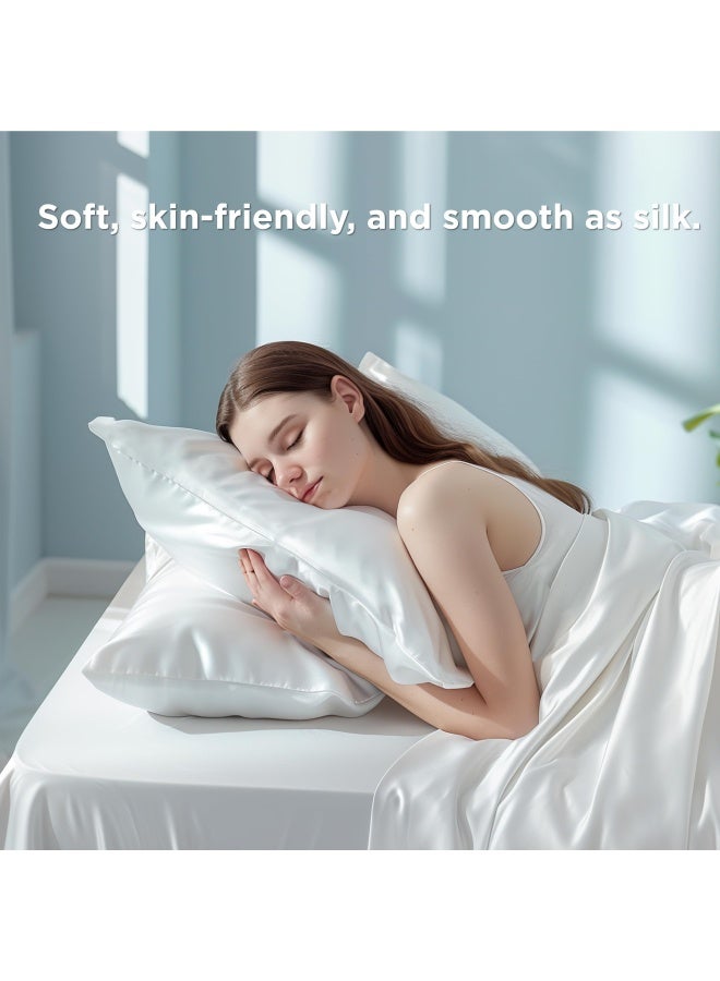 Bedsure مجموعة من 2 غطاء وسادة أبيض مقاس كوين مصنوع من الرايون المشتق من الخيزران، غطاء وسادة حريري ناعم وجيد التهوية مع إغلاق مغلف كهدية للأطفال للرجال أو النساء 20 × 30 بوصة  - Image 3