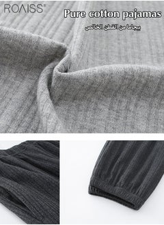 roaiss 2-Piece Set Of Unisex Pajamas Pure Cotton Long Sleeved Pants For Couples' Home Wear Fashion Casual Family Set  - Image 4