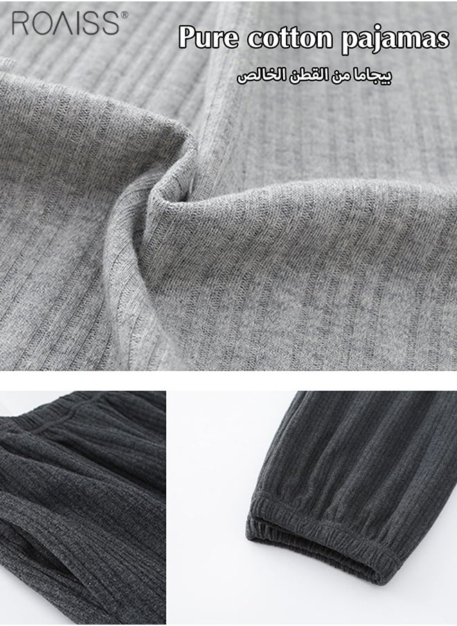 roaiss 2-Piece Set Of Unisex Pajamas Pure Cotton Long Sleeved Pants For Couples' Home Wear Fashion Casual Family Set  - Image 4
