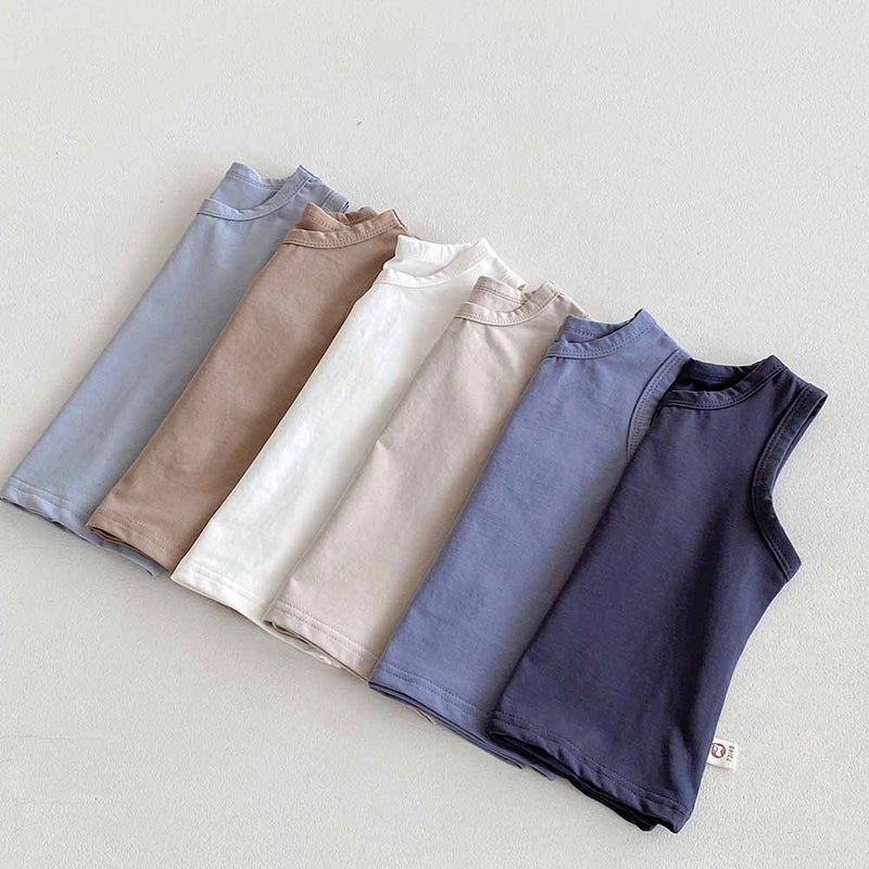 Summer Children'S Vest Top Boy'S And Boy'S Baby'S Pure Cotton Solid Color Sleeveless Shirt Baby'S All-Match Basic Base Shirt T-Shirt - Image 4