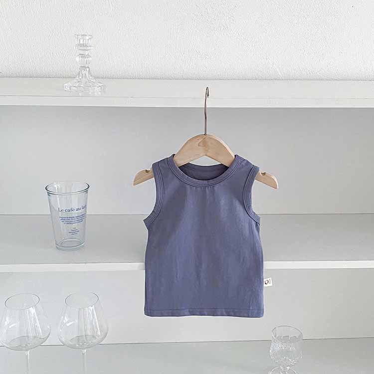 Summer Children'S Vest Top Boy'S And Boy'S Baby'S Pure Cotton Solid Color Sleeveless Shirt Baby'S All-Match Basic Base Shirt T-Shirt - Image 1