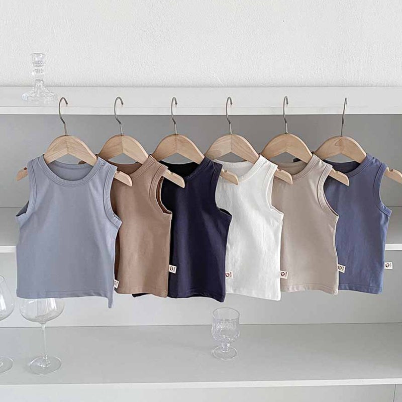 Summer Children'S Vest Top Boy'S And Boy'S Baby'S Pure Cotton Solid Color Sleeveless Shirt Baby'S All-Match Basic Base Shirt T-Shirt - Image 5