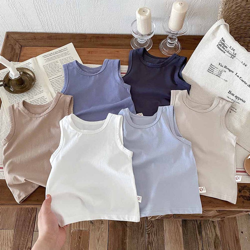 Summer Children'S Vest Top Boy'S And Boy'S Baby'S Pure Cotton Solid Color Sleeveless Shirt Baby'S All-Match Basic Base Shirt T-Shirt - Image 2