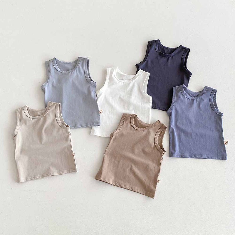 Summer Children'S Vest Top Boy'S And Boy'S Baby'S Pure Cotton Solid Color Sleeveless Shirt Baby'S All-Match Basic Base Shirt T-Shirt - Image 3
