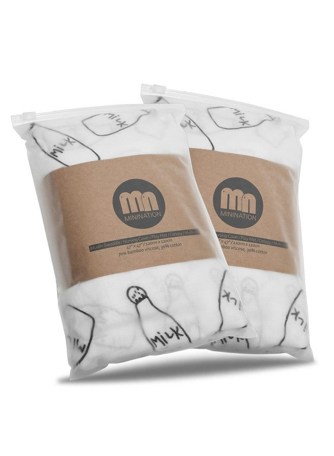 Minination Ultra Soft Bamboo Viscose Muslin Swaddle Blankets for Newborns, 70% Bamboo Viscose, Receiving Blankets, Baby Essentials (Milk Print / 2 Pack) - Image 1