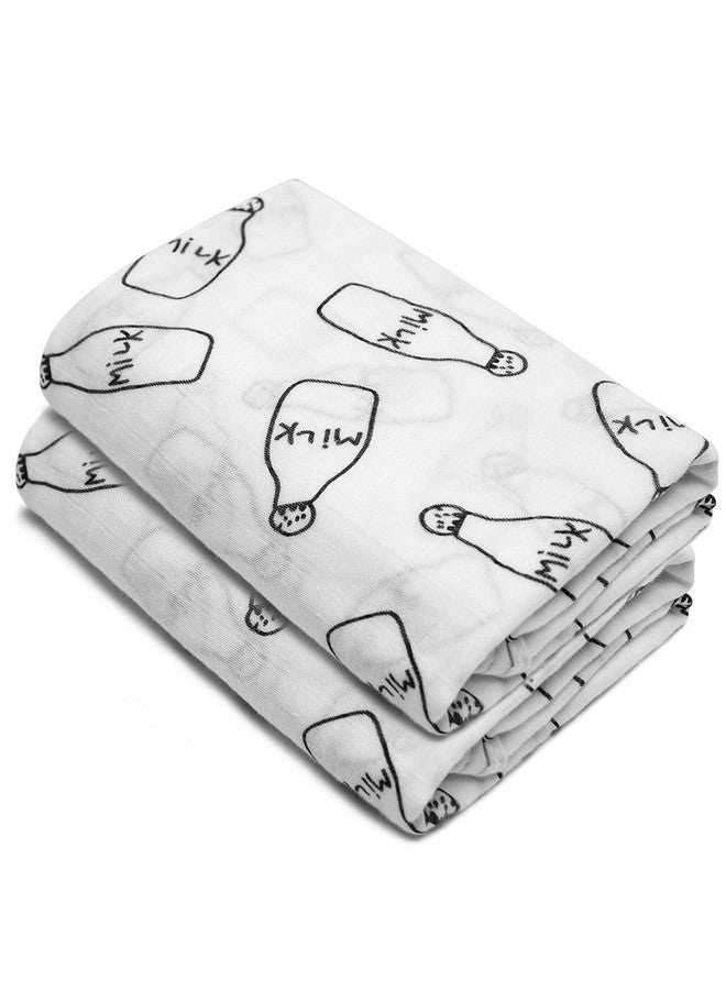 Minination Ultra Soft Bamboo Viscose Muslin Swaddle Blankets for Newborns, 70% Bamboo Viscose, Receiving Blankets, Baby Essentials (Milk Print / 2 Pack) - Image 2