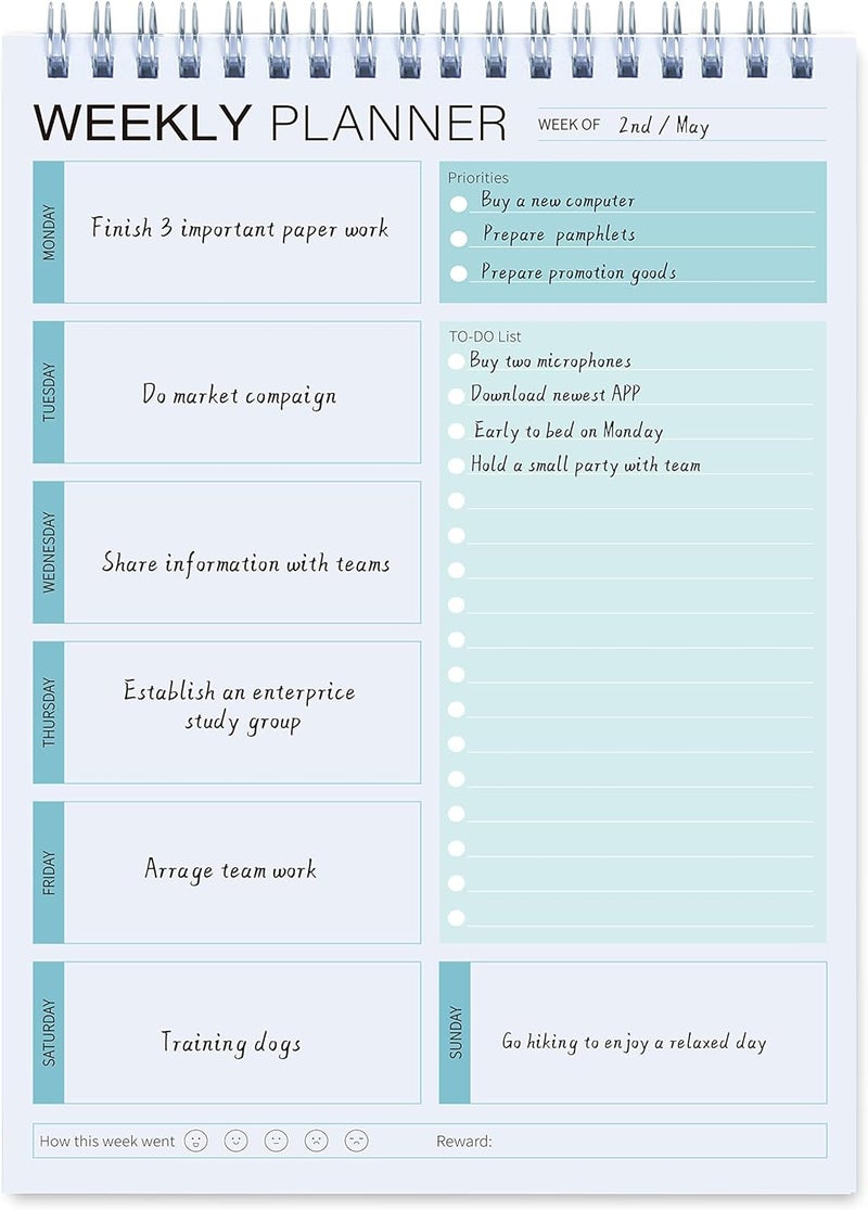 KAICN 3PC Weekly Planner Notepad,Spiral To Do List Undated Planning Pad, Weekly Organizer for Students, Weekly Agenda for Work & Daily Life, 52 Sheets, 6.5 x 9.8 in (Green) - Image 5