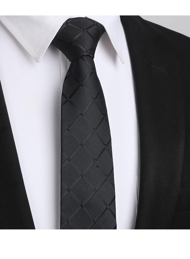 Excefore ربطات عنق رفيعة للرجال، عرض نحيف كلاسيكي للرجال 2.17 بوصة، ربطات عنق رفيعة واسعة بنمط مختلف مختلط، ربطة عنق حريرية رسمية للأعمال التجارية من قماش الجاكار الرفيع لحفلات الزفاف (أسود) - Image 3