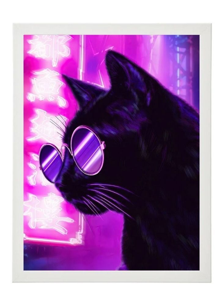 RKN Cat Neon Digital Wall Art Poster Frame 21x30 cm - Image 2